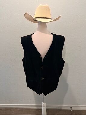 Men's Black Suede Vest - Classic Button Front